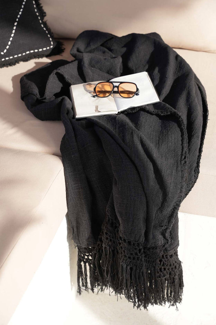 Der "The Gypsy" Bettüberwurf - Schwarz - Baumwolldecke im Bohostil