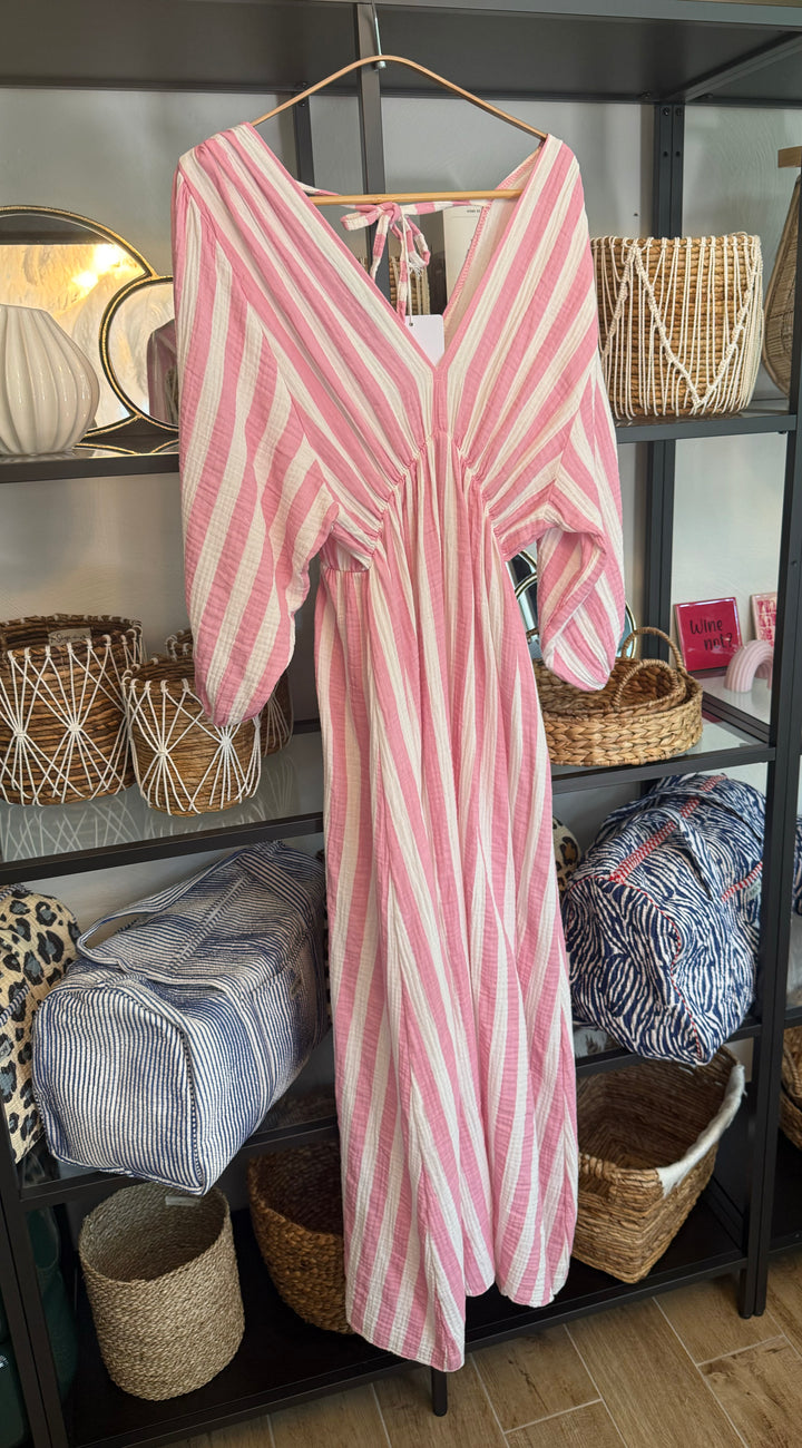 Maxikleid "STRIPES" rosa-weiß - Musselin