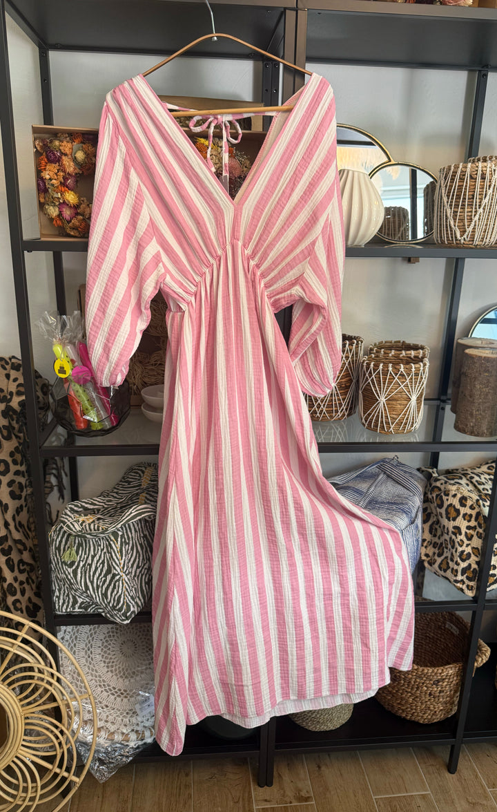 Maxikleid "STRIPES" rosa-weiß - Musselin
