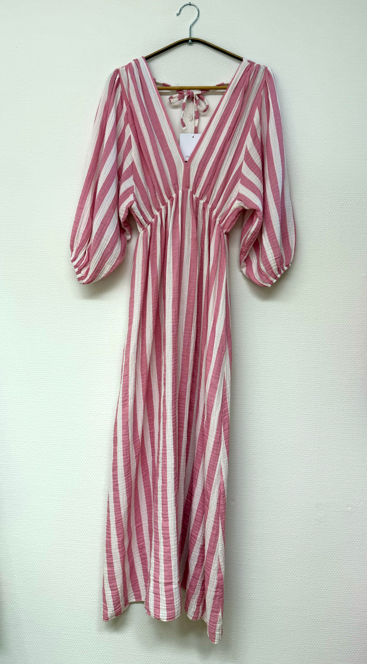 Maxikleid "STRIPES" rosa-weiß - Musselin