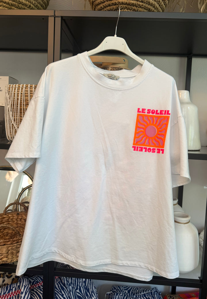 T-Shirt "Le Soleil" - weiß mit Neonprints