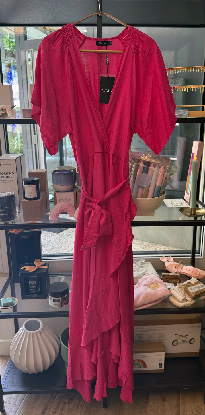 Maxikleid - Wickeloptik - Volant - pink