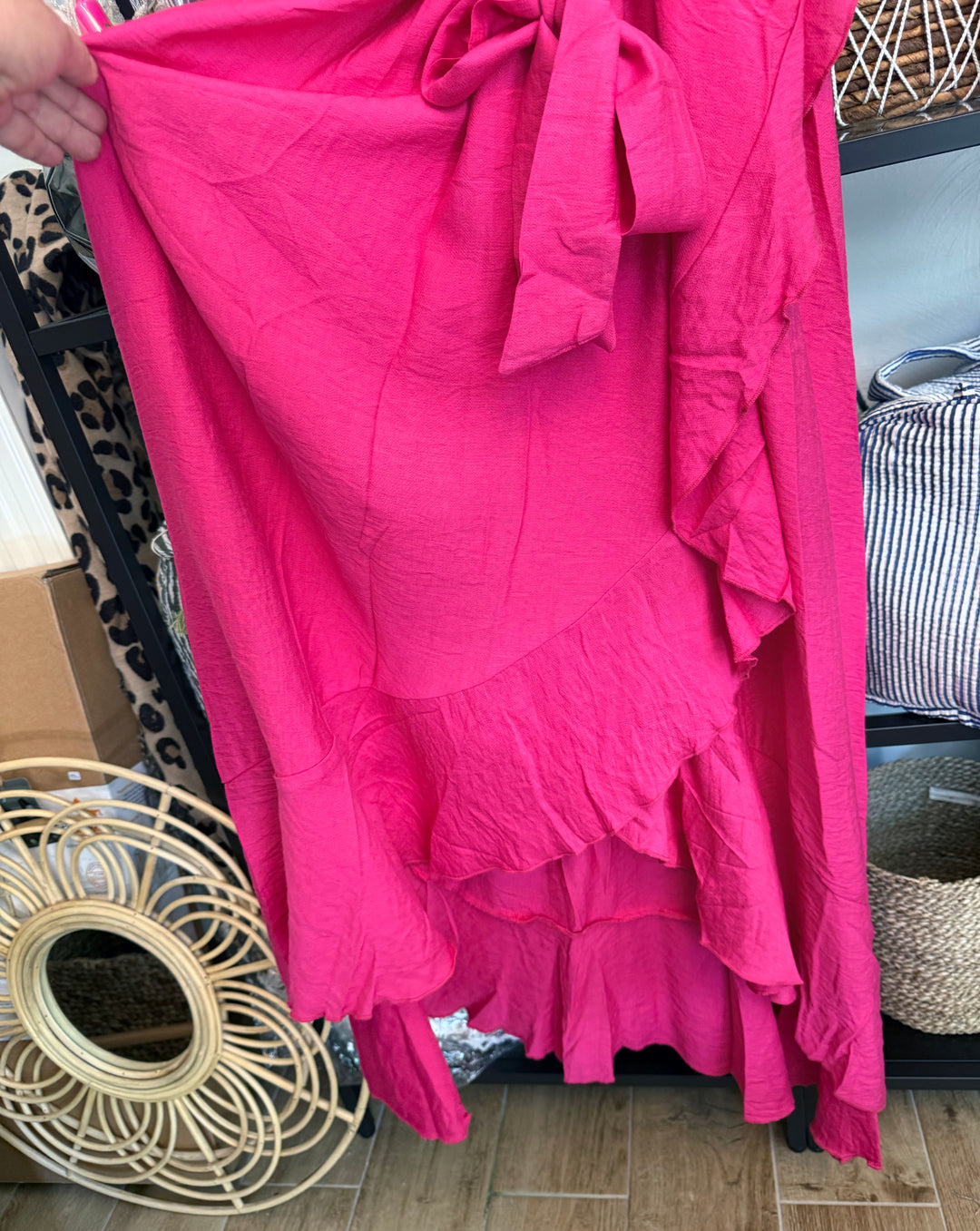 Maxikleid - Wickeloptik - Volant - pink