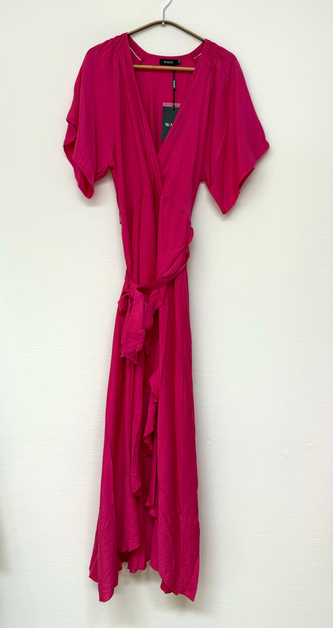 Maxikleid - Wickeloptik - Volant - pink