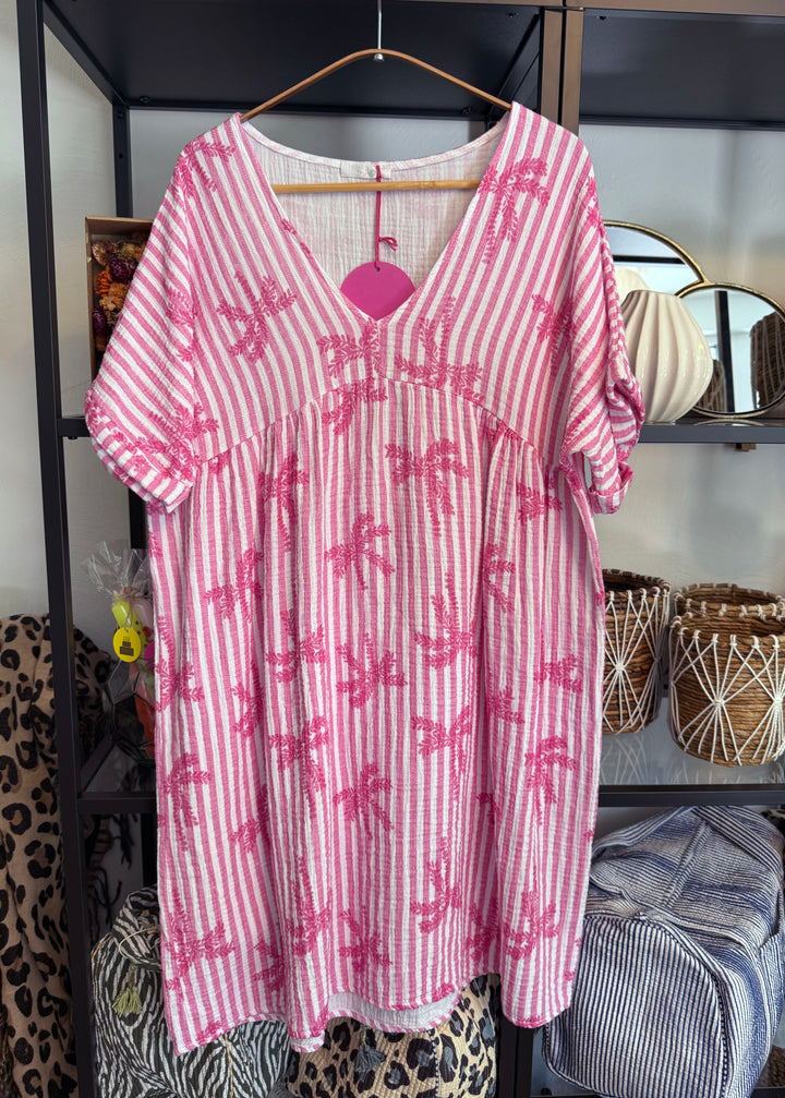 Tunika - Strandkleid - gestreift mit Palmenprint