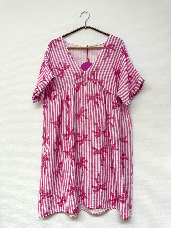 Tunika - Strandkleid - gestreift mit Palmenprint