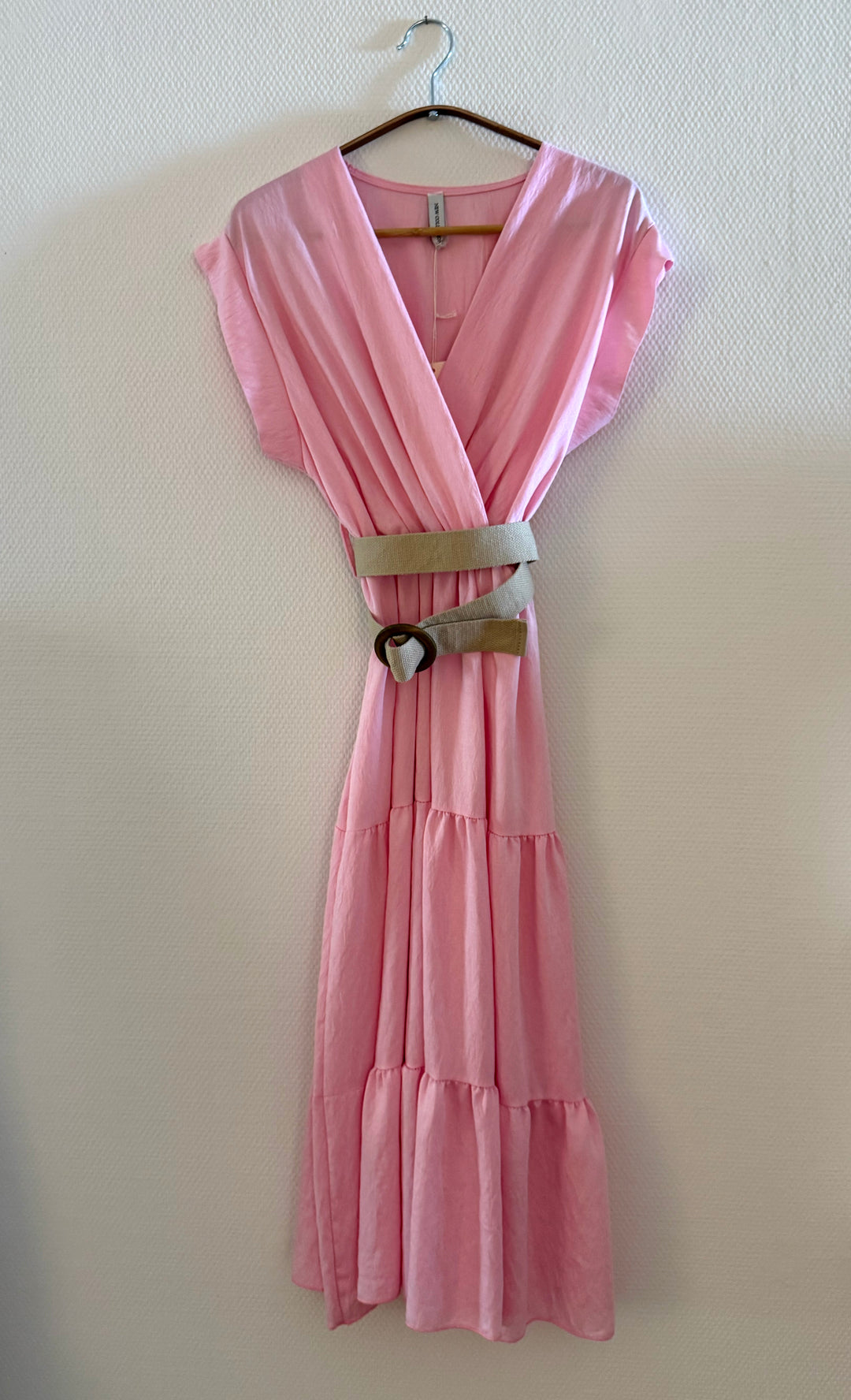 Midikleid mit Gürtel - Wickeloptik - rosa
