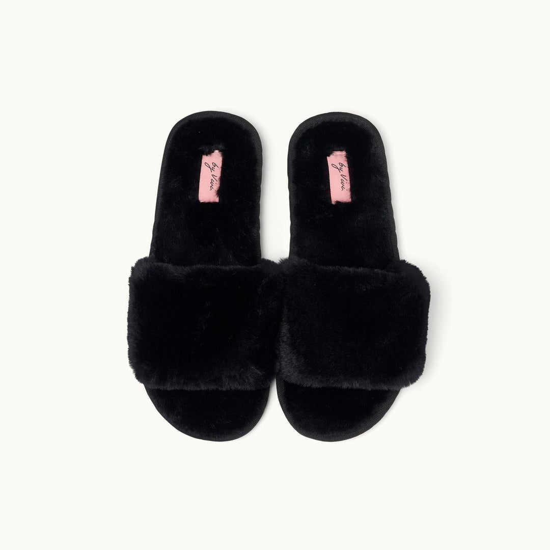 Schwarze Slipper | flauschig-stylischer Plüsch-Komfort