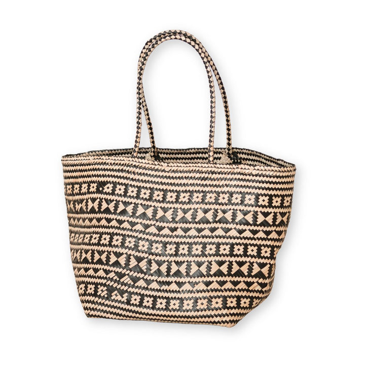 Einkaufstasche KIDUL (schwarz) – Boho Strandtasche – handgewebte Korbtasche