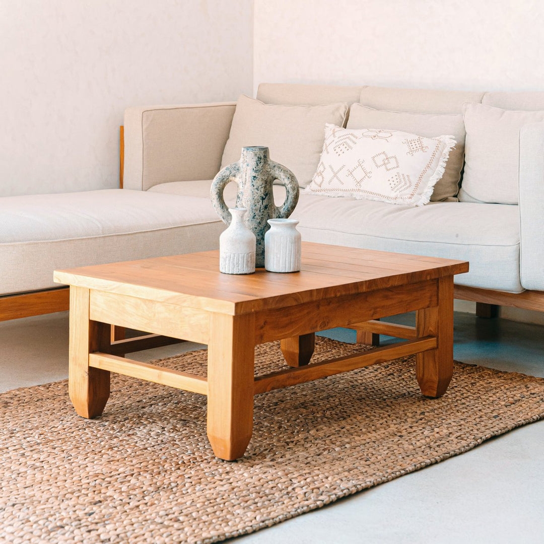 rechteckiger brauner Teppich SAWAH für Bohostil - handgewebte Bodenmatte