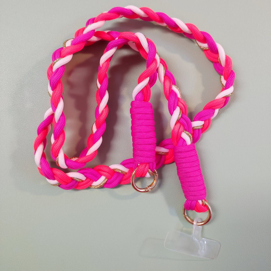 Handykette Swirl neon-pink gold-glitzer