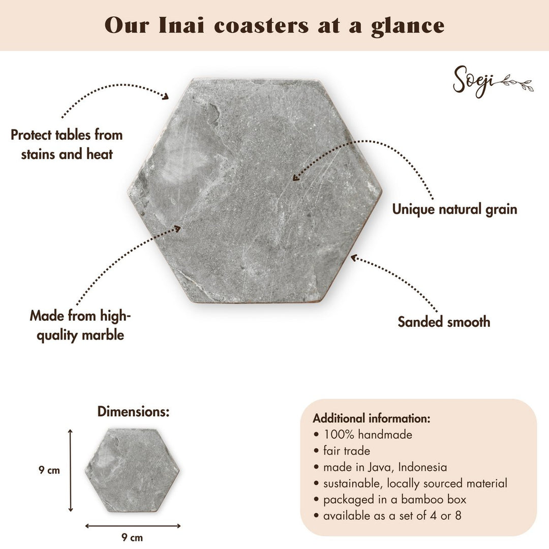 graue Marmoruntersetzer INAI – 4er- oder 8er-Set