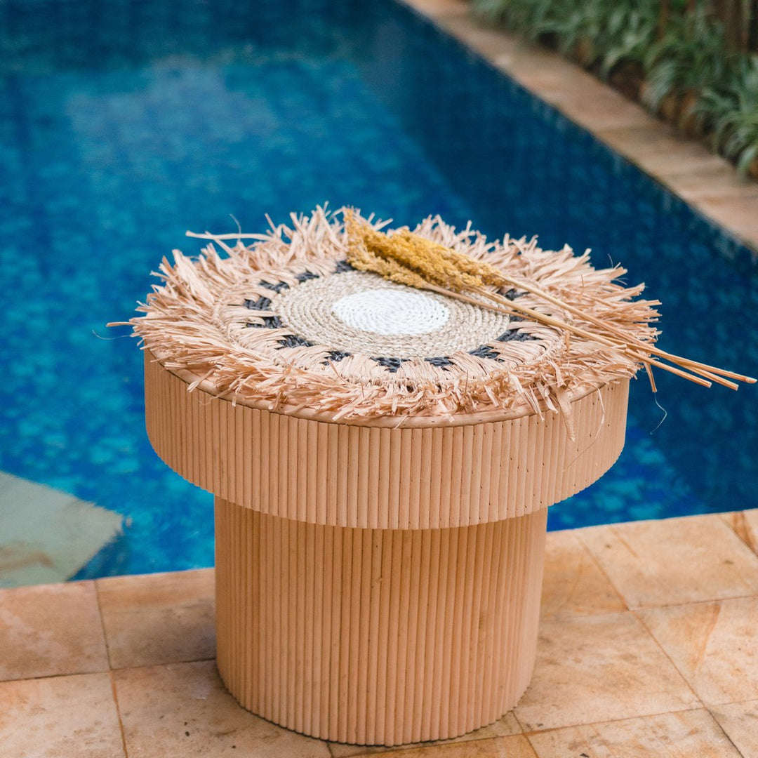 Bokodekor Tischset mit Fransen PAGU – Handgefertigte runde Tischmatte aus Bast – 2er, 4er oder 6er Set