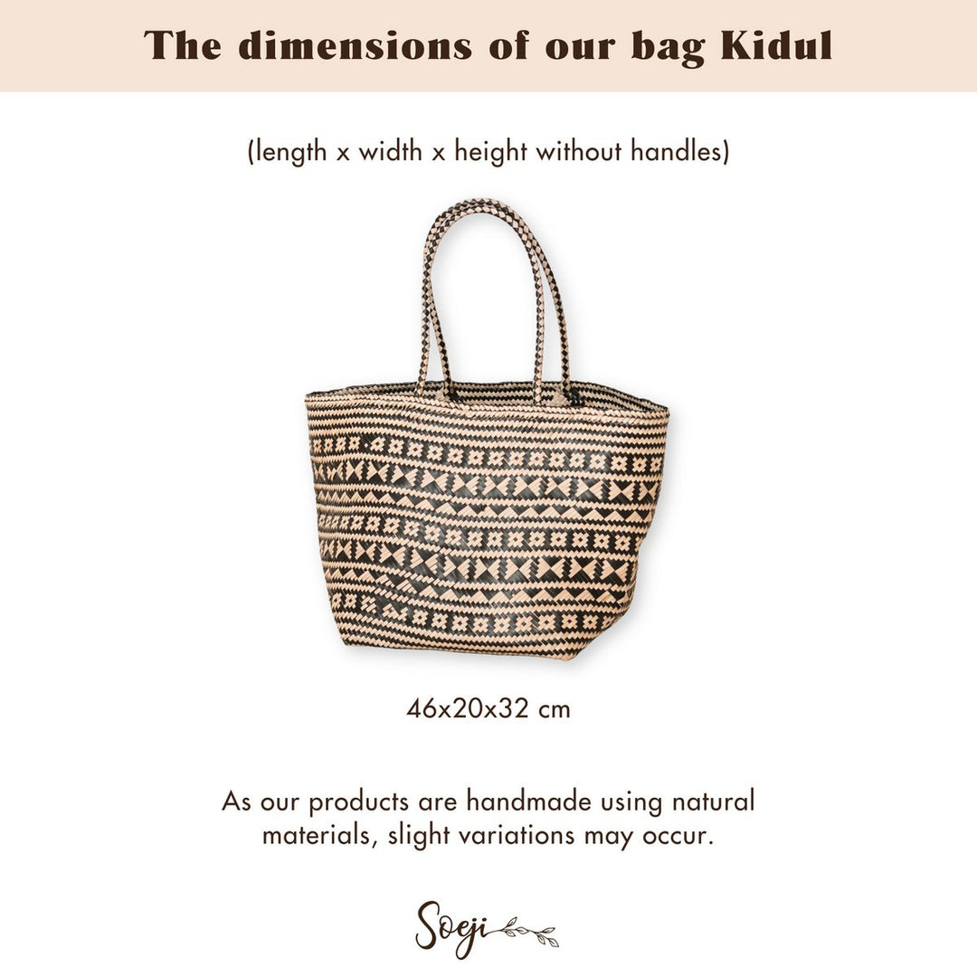 Einkaufstasche KIDUL (schwarz) – Boho Strandtasche – handgewebte Korbtasche