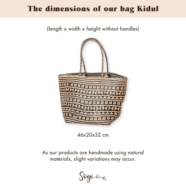 Einkaufstasche KIDUL (schwarz) – Boho Strandtasche – handgewebte Korbtasche