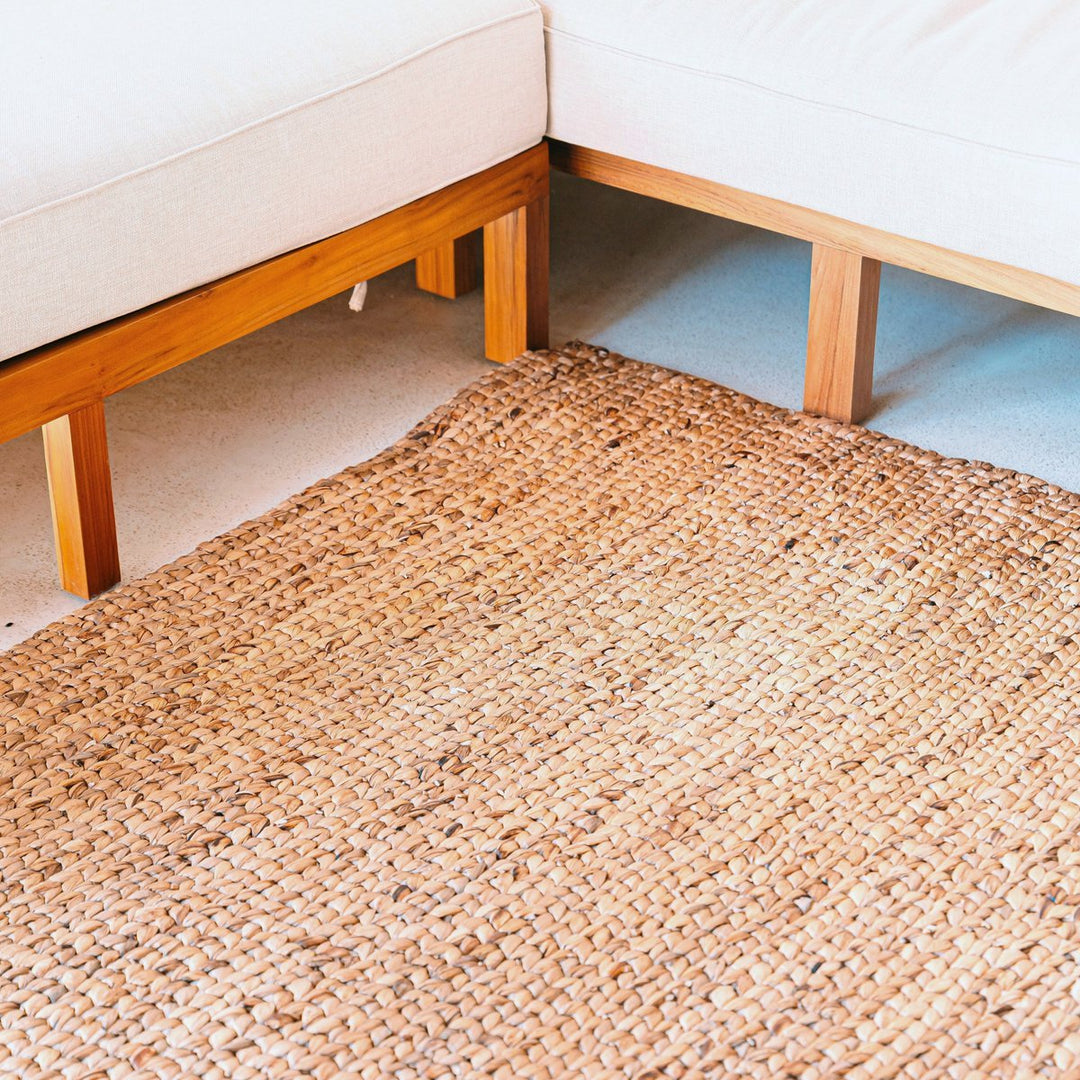 rechteckiger brauner Teppich SAWAH für Bohostil - handgewebte Bodenmatte