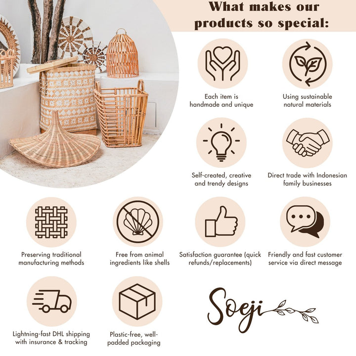 Handgefertigter Rattan-Lampenschirm ANJANI – Pendelleuchte – Boho Deckenlampe