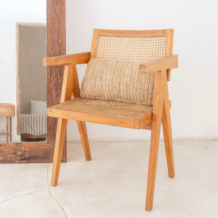 Raffia Dekokissen mit Füllung DALUNG - Kissen im Bohostil - Sofakissen