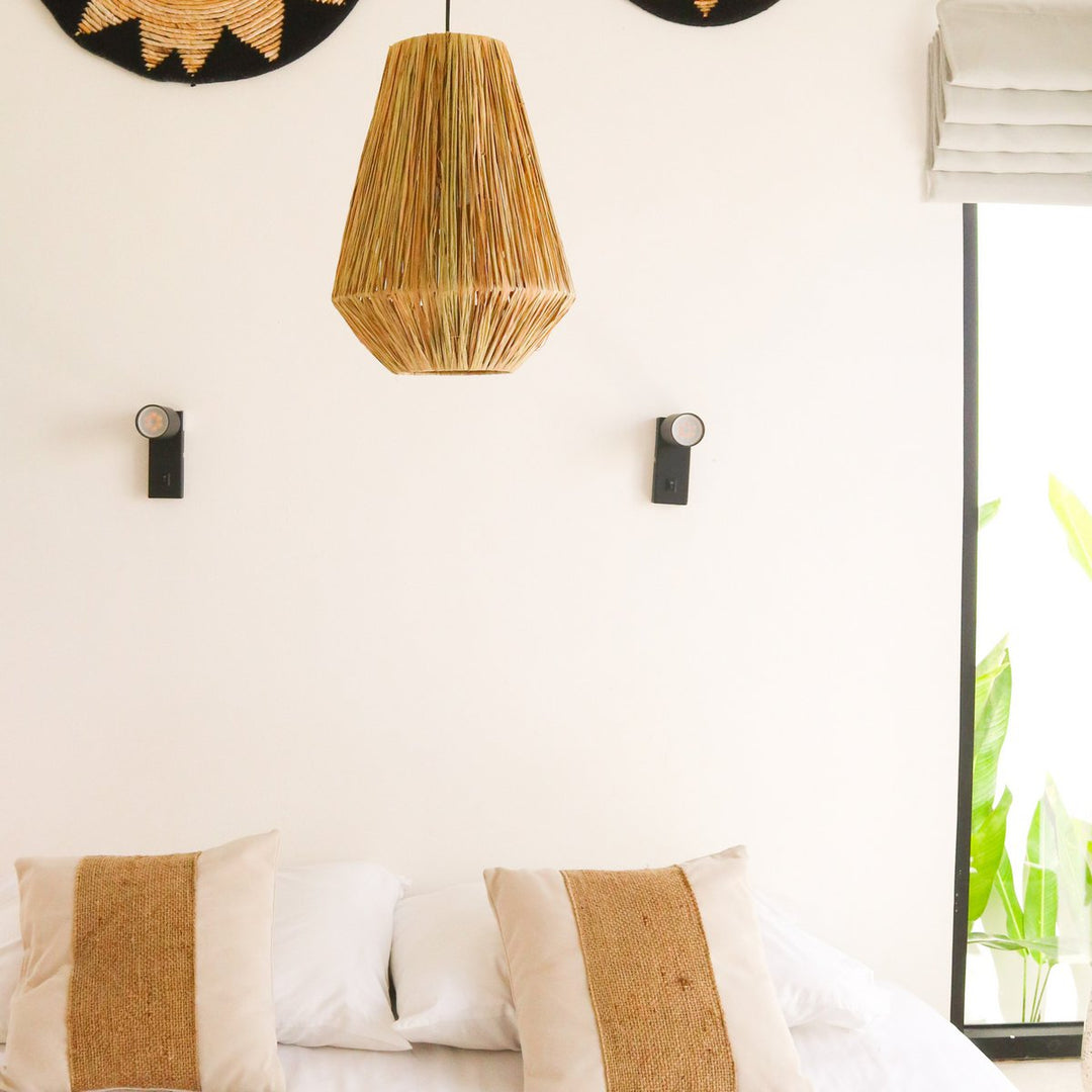 Handgefertigter Lampenschirm aus Raffiabast ENDAH - Boho Hängelampe - Deckenleuchte