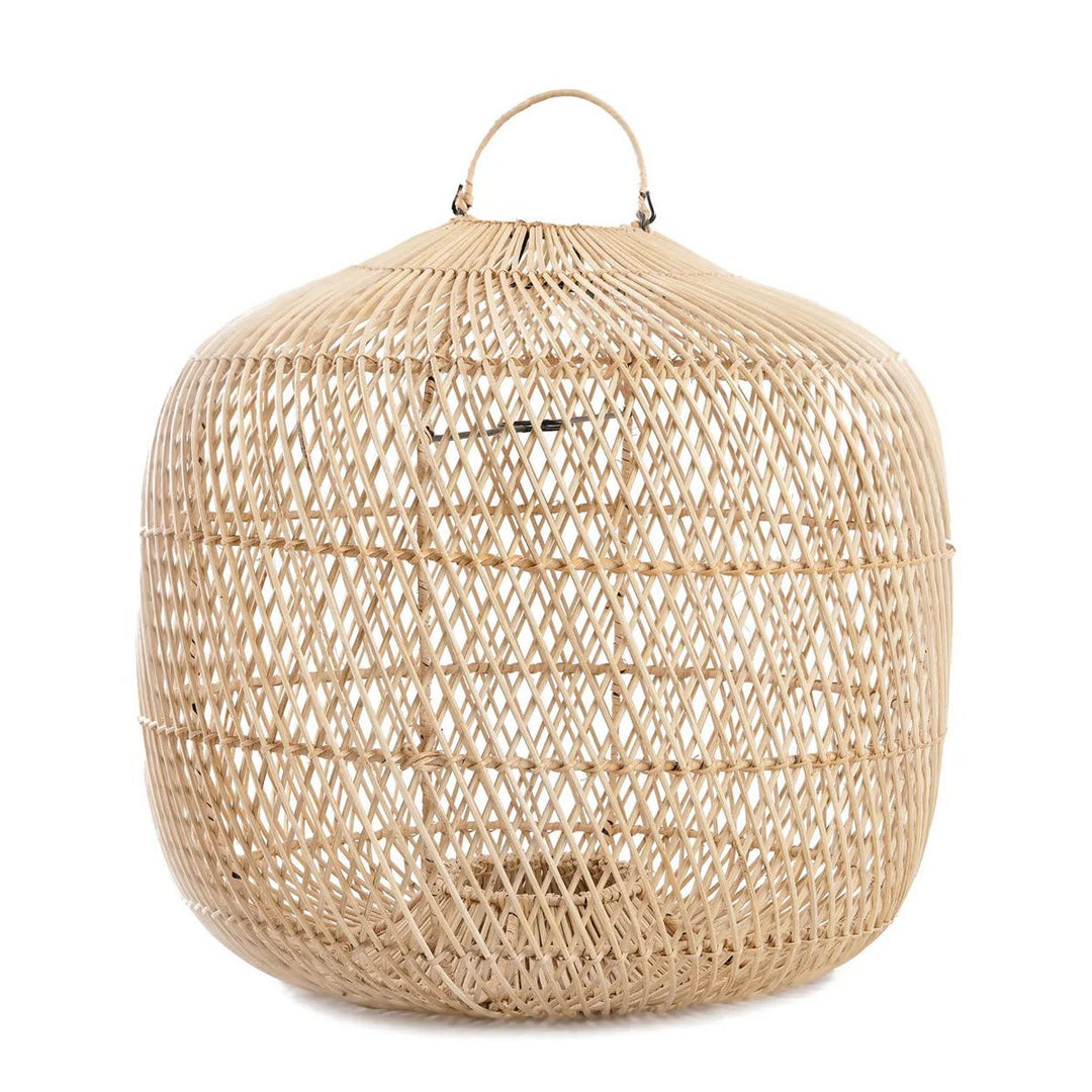 Der "Batu Bolong" Anhänger – Natur – L - Boho Lampenschirm aus Rattan