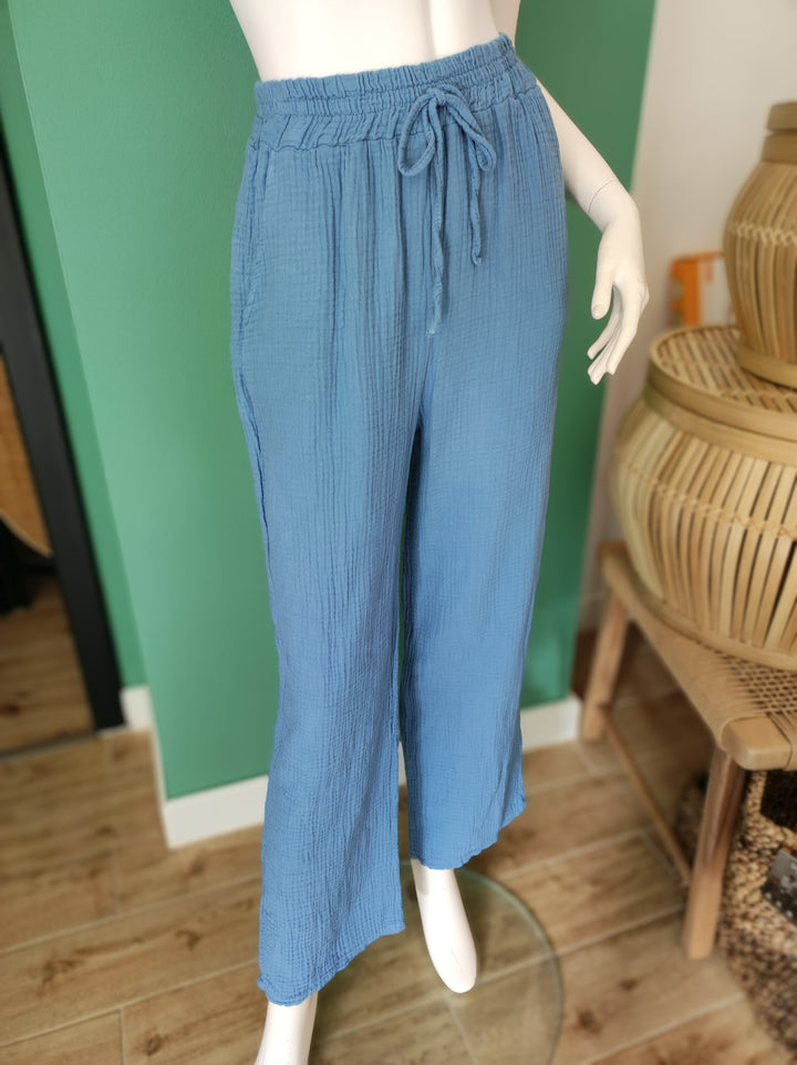 Boho Musselin-Hose – Leicht & Elegant / blau
