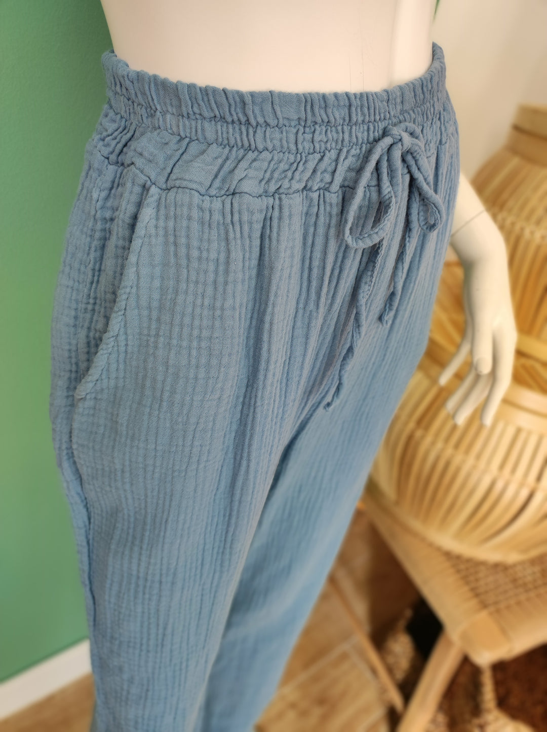 Boho Musselin-Hose – Leicht & Elegant / blau