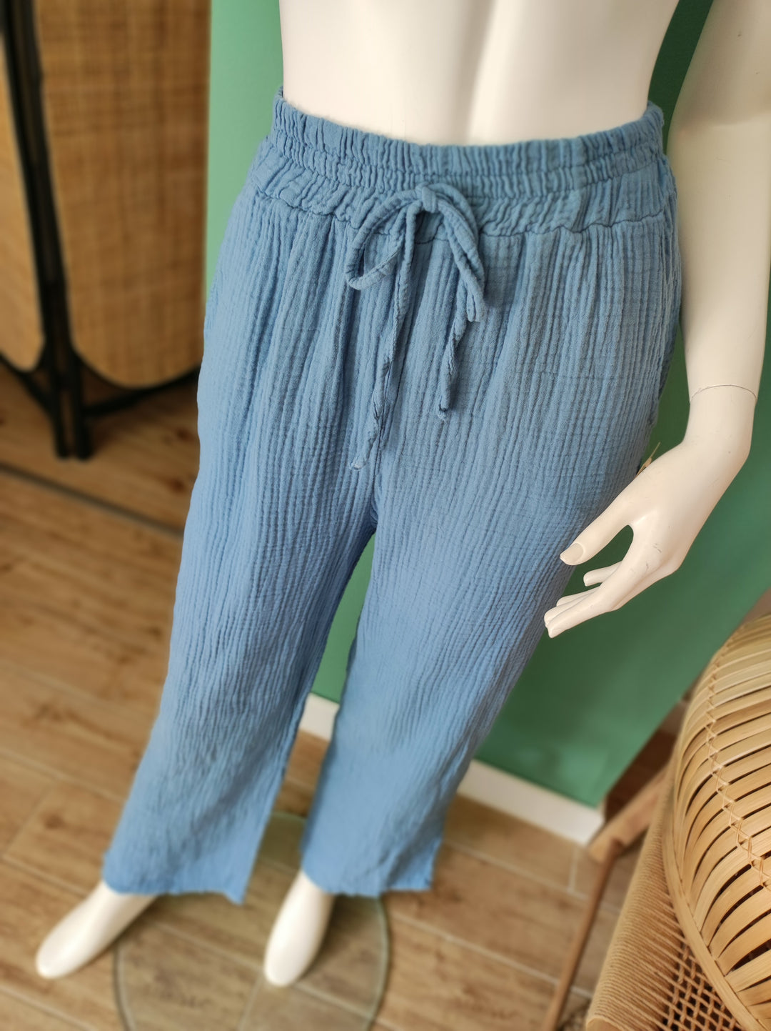 Boho Musselin-Hose – Leicht & Elegant / blau