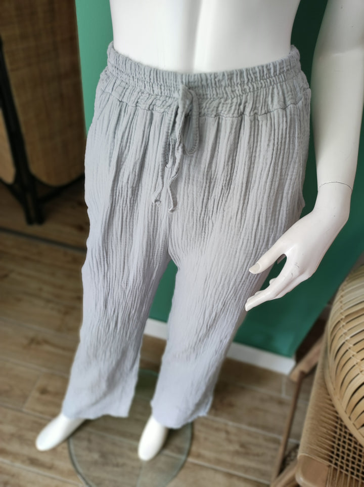 Boho Musselin-Hose – Leicht & Elegant / grau
