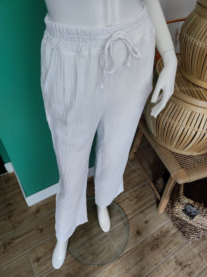 Boho Musselin-Hose – Leicht & Elegant / weiß
