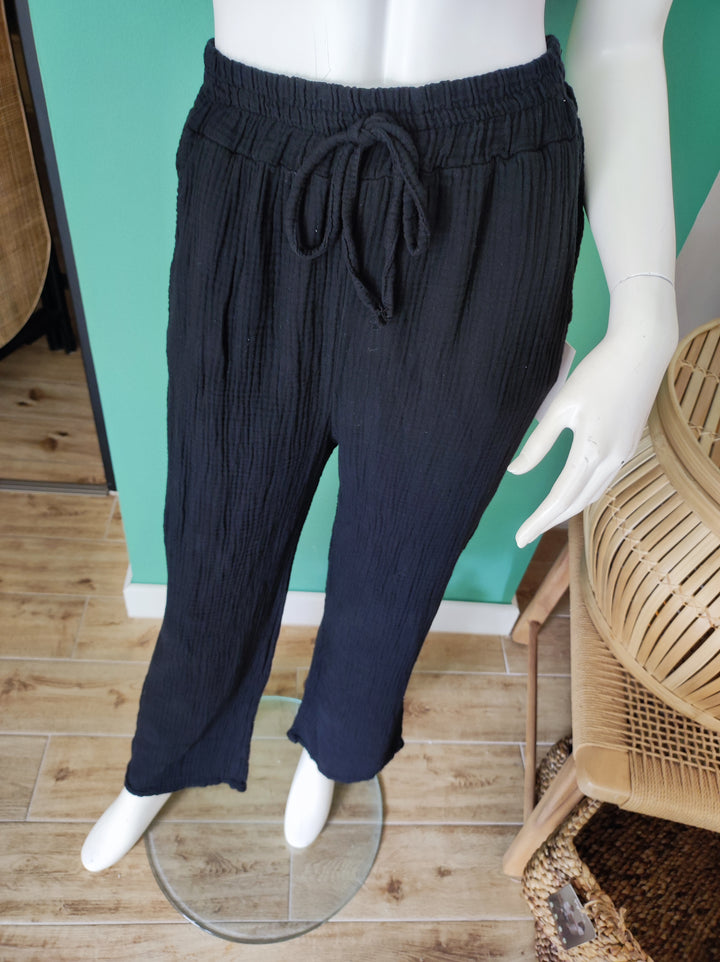 Boho Musselin-Hose – Leicht & Elegant / schwarz