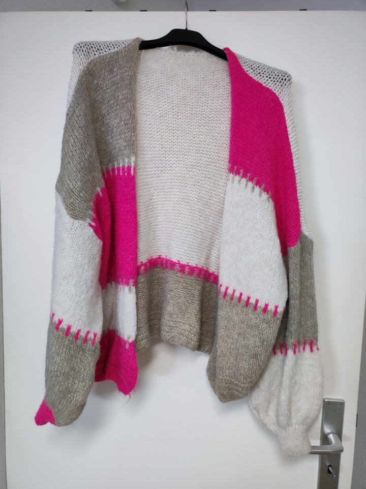 Cardigan / Strickjacke - weiß beige pink