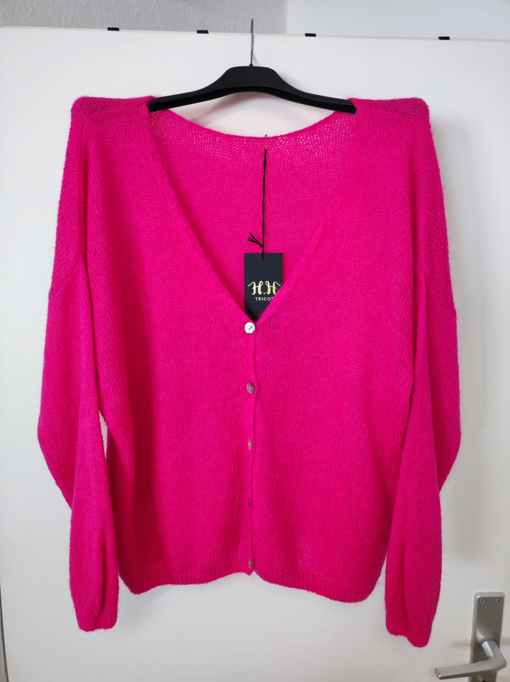 Cardigan / Strickjacke - neonpink / kleine Knöpfe