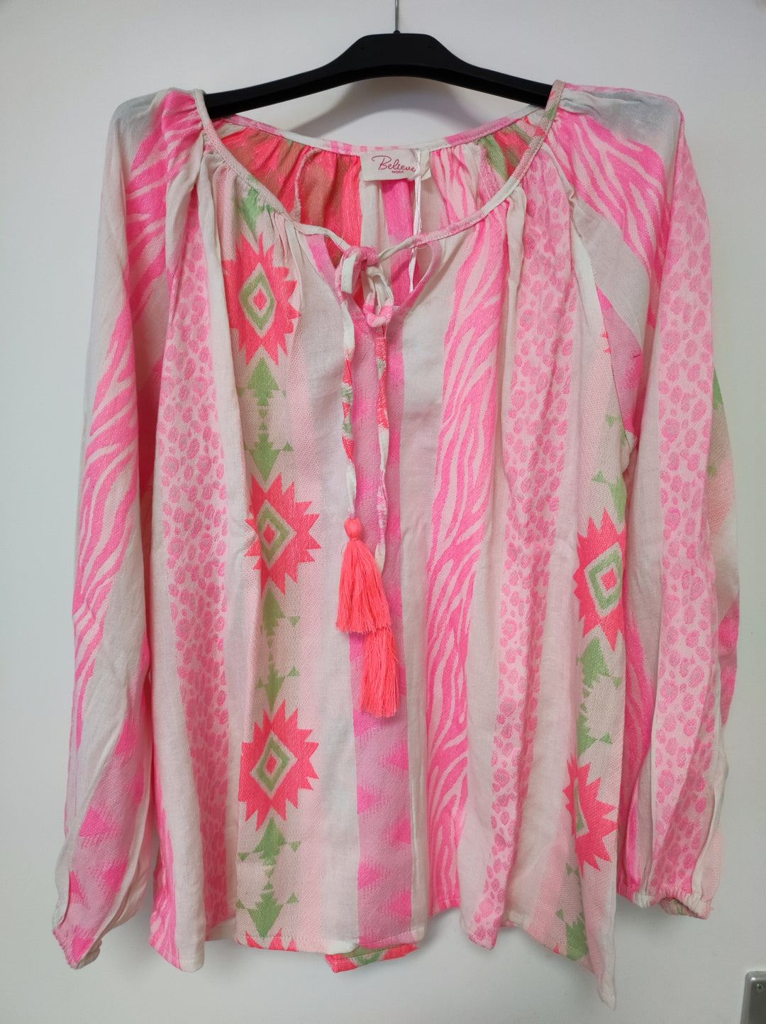 Bluse - langarm, Quasten - hell neon pink