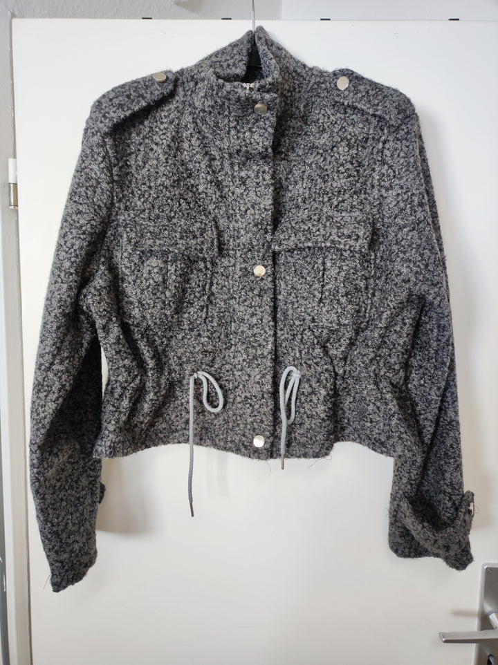 Jacke - Military-Style - Teddy - grau meliert