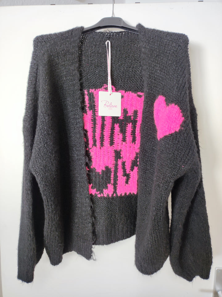Cardigan / Strickjacke SMILE MORE - schwarz neonpink
