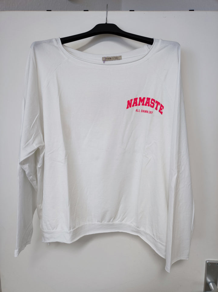 Shirt NAMSTE - weiß neonpink - langarm