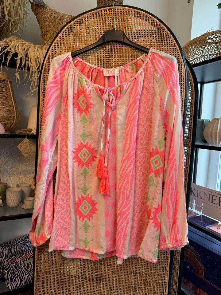 Bluse - langarm, Quasten - hell neon pink