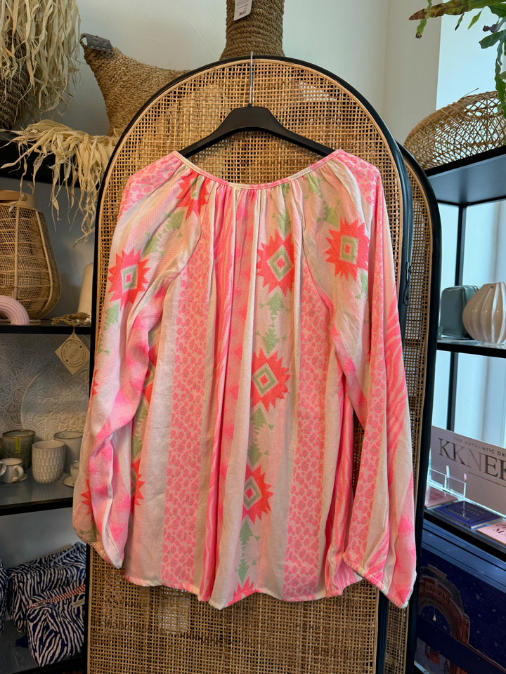 Bluse - langarm, Quasten - hell neon pink