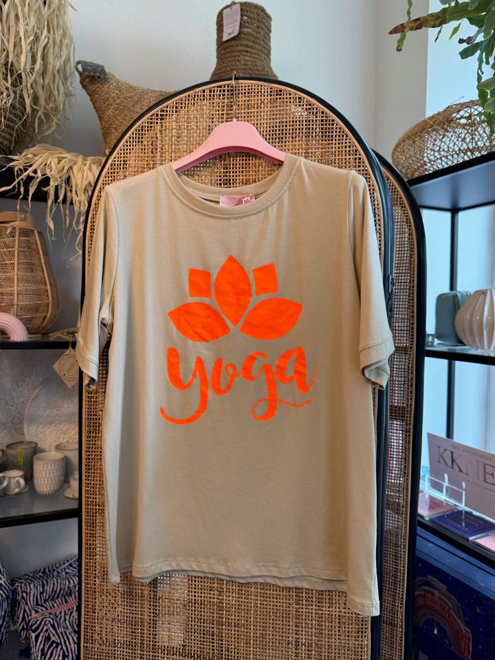 Shirt YOGA - beige-taupe neonorange