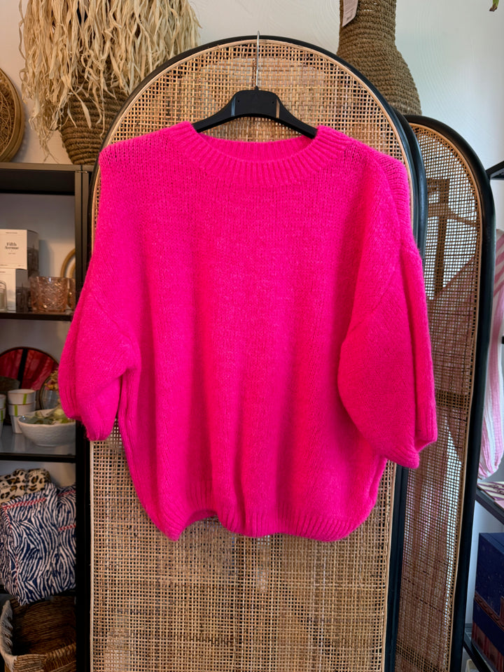 Pulli - flauschig - kurz - neon pink