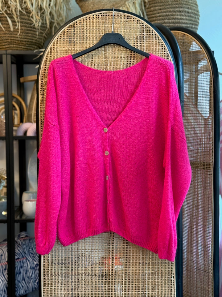 Cardigan / Strickjacke - neonpink / kleine Knöpfe
