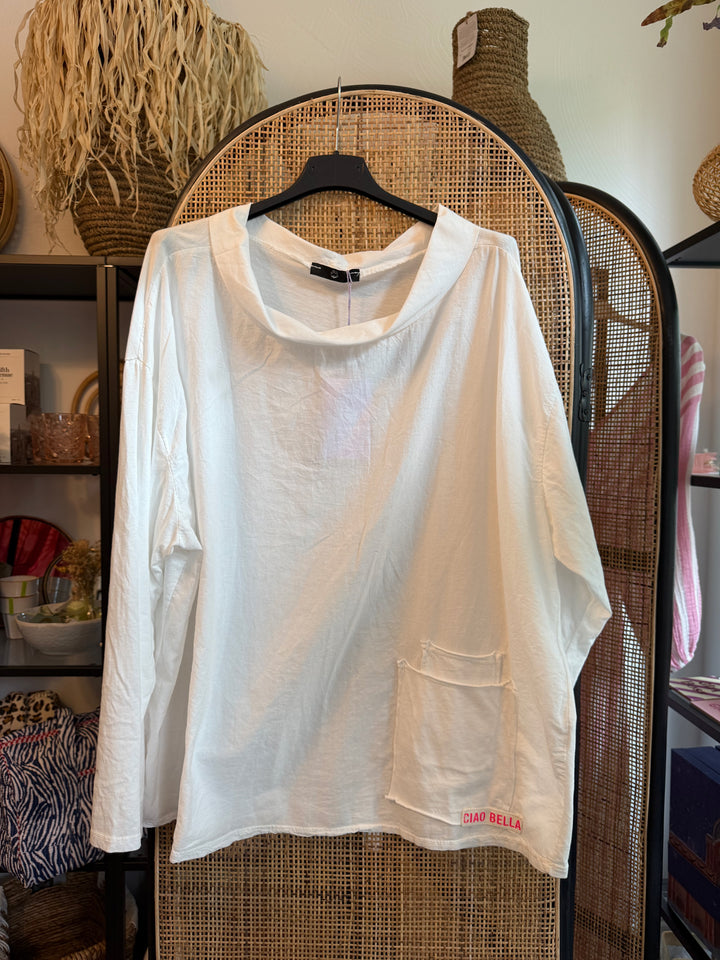 Shirt CIAO BELLA - weiß neonpink