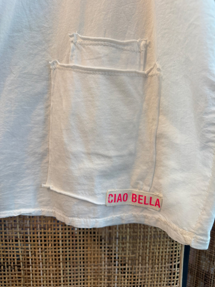 Shirt CIAO BELLA - weiß neonpink