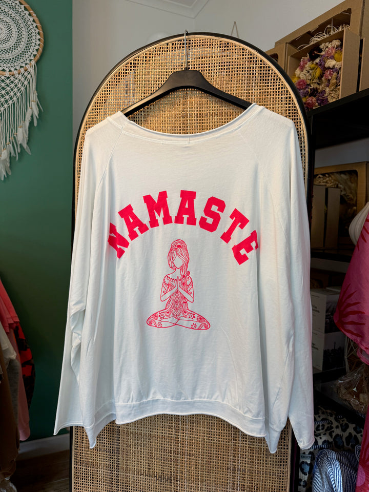 Shirt NAMSTE - weiß neonpink - langarm