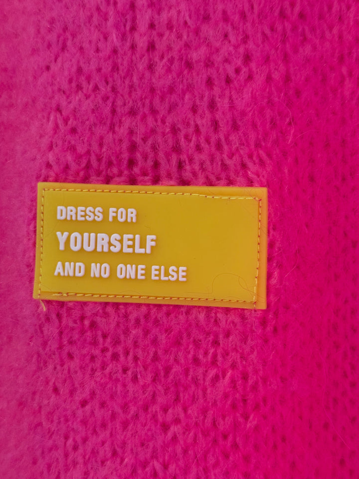 Cardigan / Strickjacke - kurzarm - neonpink - Textfeld Neon