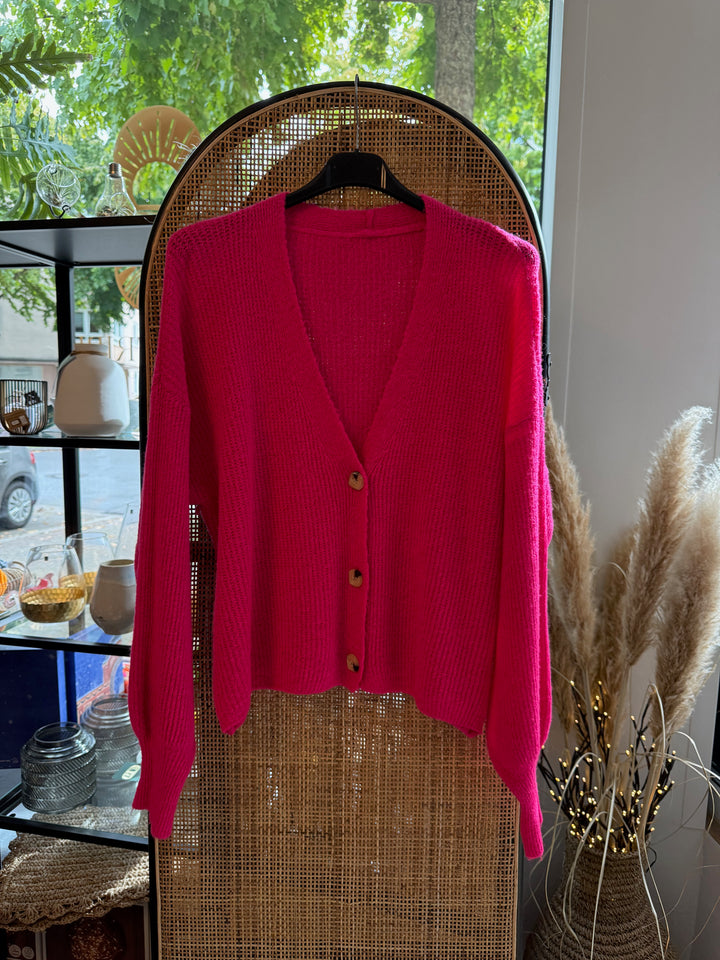 Cardigan / Strickjacke - pink / große Knöpfe
