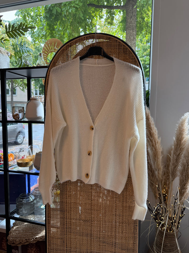 Cardigan / Strickjacke - weiß / große Knöpfe