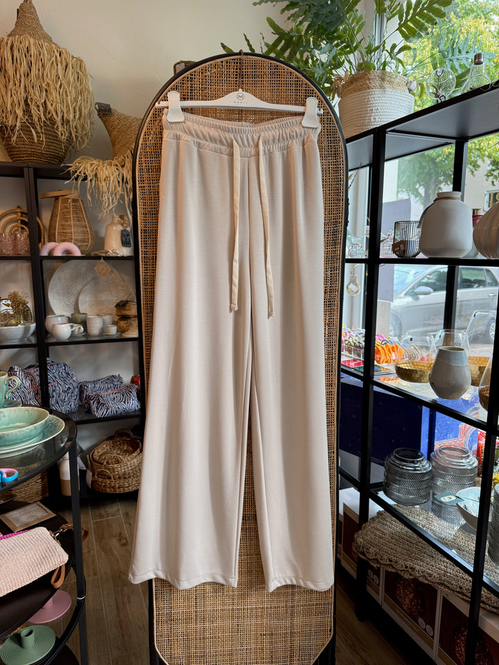 Hose - creme-beige - weites Bein, Kordelzug