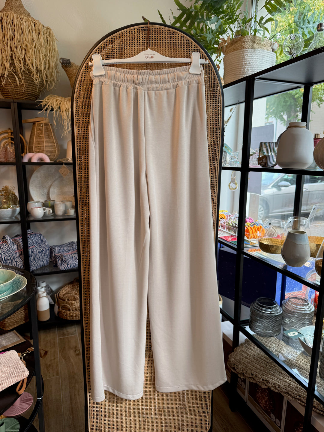 Hose - creme-beige - weites Bein, Kordelzug