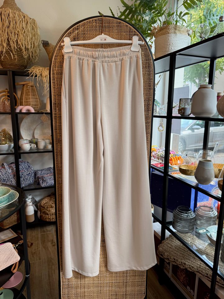 Hose - creme-beige - weites Bein, Kordelzug